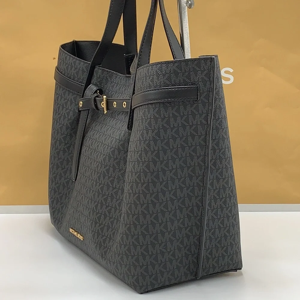 MICHAEL KORS BLACK SIGNATURE COLOR Emilia Large Logo Tote Bag